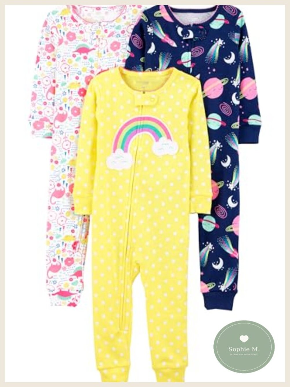 3-Pack Snug Fit Footless Cotton Pajamas Full Zip Toddler Sleepwear